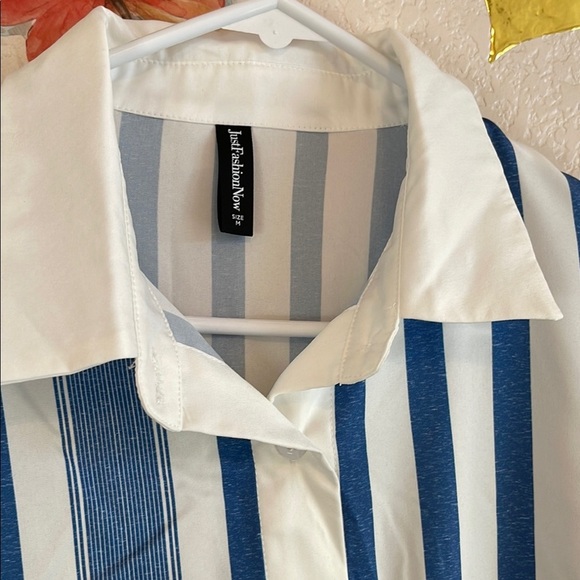 Blue and White Striped Blouse with Classic Collar - Picture 6 of 7